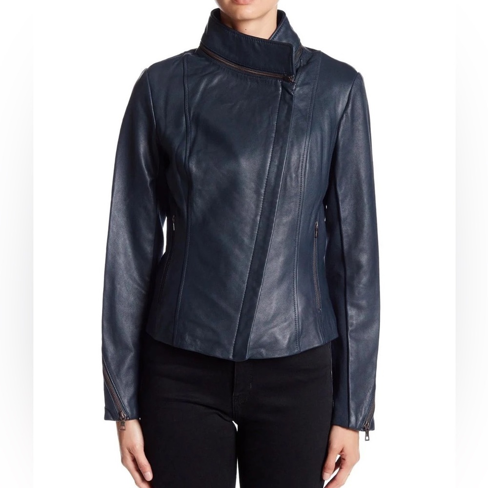 Sam Edelman leather jacket zip neck moto jacket sz XS